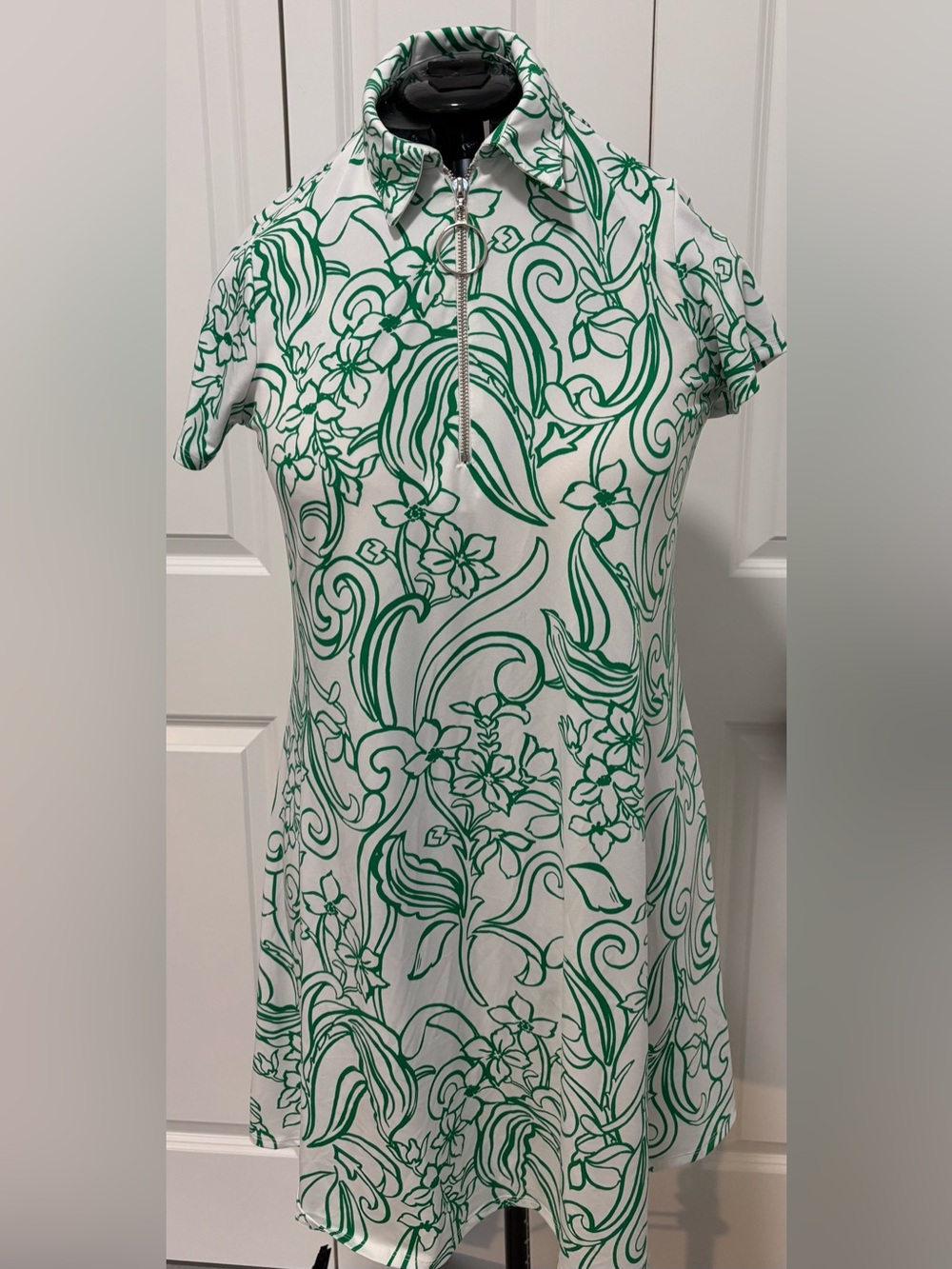 Cocomo White Golf Dress with Green Floral Swirl Print